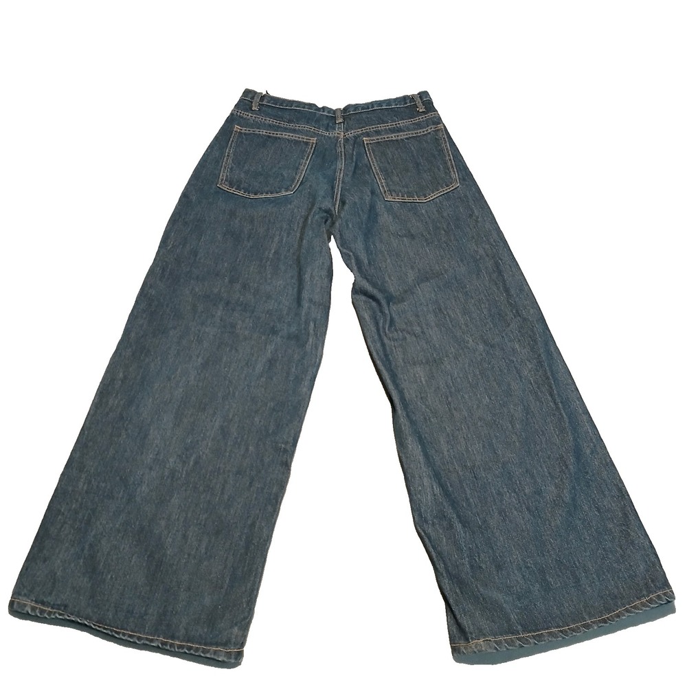 Zara Women's Wonky Crisscross High-Rise Wide-Leg Denim Jeans Blue Size 12 - Picture 2 of 13